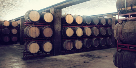 Wooden barrels   in winemaker factory