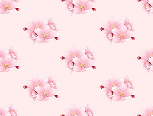 Sakura Cherry Blossom Flower Seamless on Pink Background. Vector Illustration.