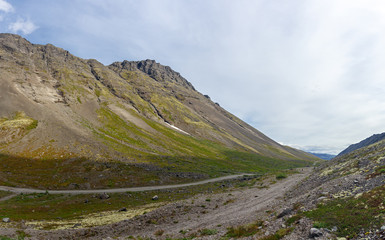 The tops of the Mountains, Khibiny  and cloudy sky. Kola Peninsula, Russia.