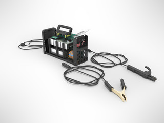 Modern inverter welding machine dismantled gray perspective 3d render on gray background