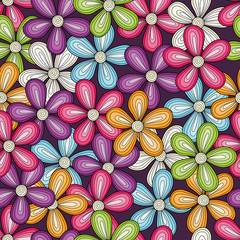 Fototapeta na wymiar Seamless colorful flowers pattern. Vector bright floral background.