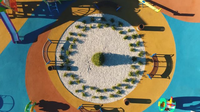 aerial view on Colorful children's playground in a yard