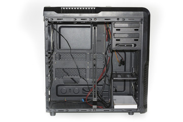 Opened computer system unit. Isolated on a white background