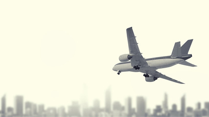 Fototapeta na wymiar Airliner in sky. Mixed media