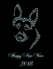 Silhouette of a dog, consists of sparkles. Happy New Year 2018.