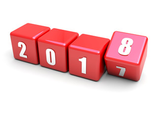 Obraz premium Happy new year 2018 calendar background with red cubes
