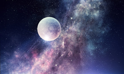 Fototapeta na wymiar Starry sky and moon. Mixed media