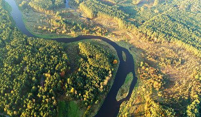 Aerial landscape of natural river - obrazy, fototapety, plakaty