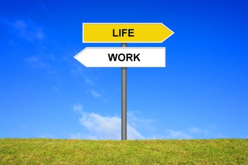 Schild Wegweiser zeigt Work und Life