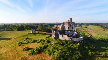 Fototapeta na wymiar Aerial view of Mirow castle in Poland