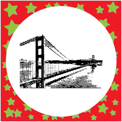black 8-bit Golden Gate Bridge in San Francisco, California, USA vector illustration isolated on white background