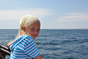 Girl in striped vest on the ship, Tunisia