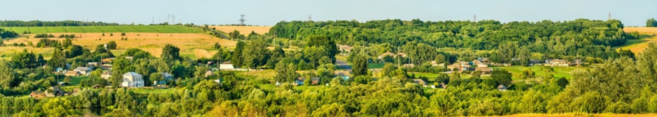 Panorama of Glazovo, a typical village on the Central Russian Upland, Kursk region of Russia