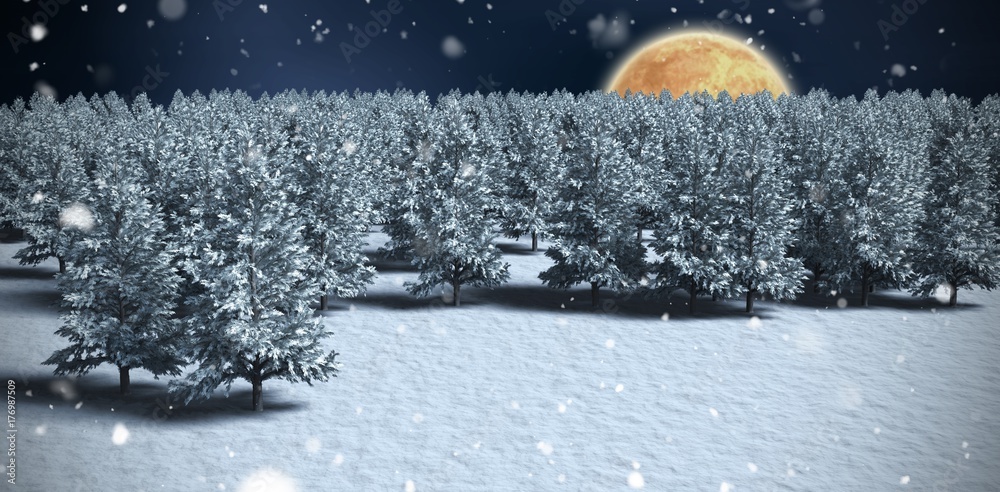 Poster Composite image of digitally generated image of trees on snowy