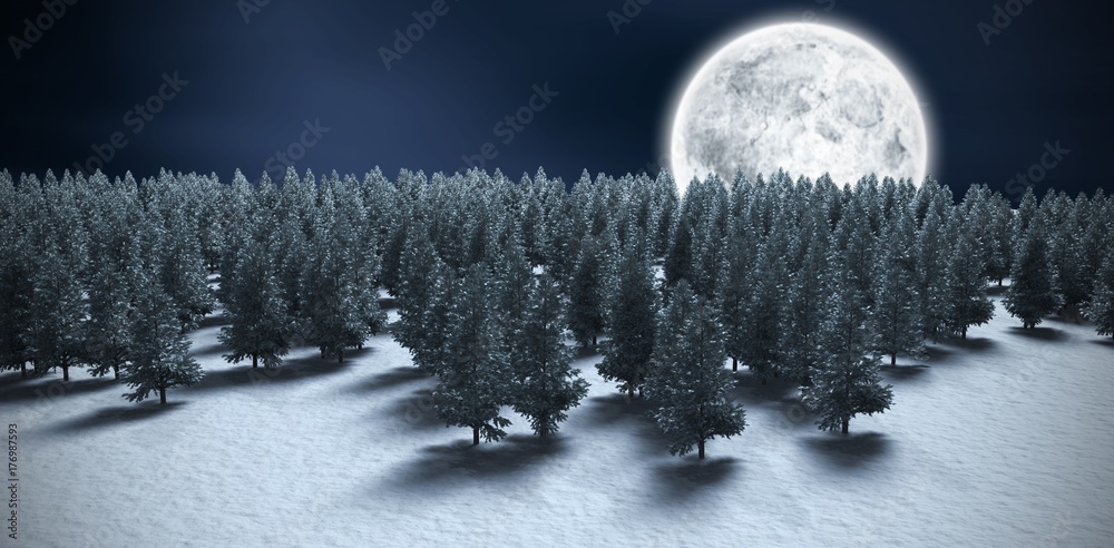 Poster Composite image of digitally generated image of forest on snowy