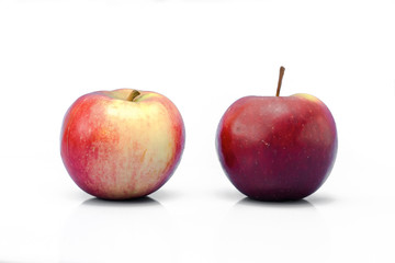 2 ripe juicy apple on white isolated background. Fruit, dessert. 