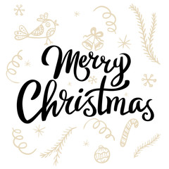 Fototapeta na wymiar Merry Christmas template for banner or poster. Holiday lettering