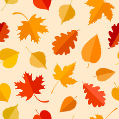 Vector seamless pattern with colorful autumn leaves