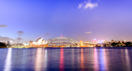 Fototapeta na wymiar Night Sydney Opera House with Harbour Bridge