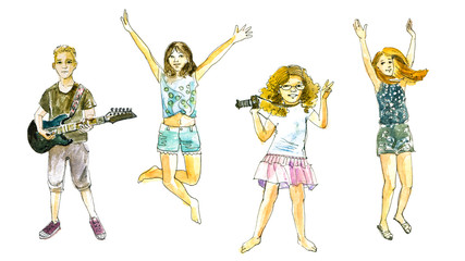 Set of four drawings of child. Hobby concept