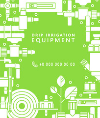 Icons of drip irrigation. Vector background and place for text. Cropped with a mask.