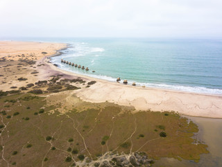 Luftbild: Meer trift Wüste, Swakopmund Namibia