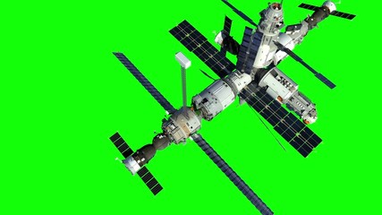 Increasing The Height Of The Orbit Of The Space Station. Green Screen. 3D Animation. 