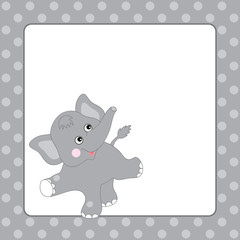 Vector Template Card with Cute Elephant on Polka Dot Background