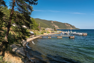 The pier in the Bolshie Koty village on the shore of Lake Baikal