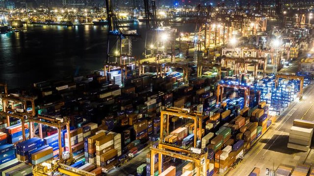 Time lapse of Hong Kong Container Terminal at Night - Hong Kong Kwai Tsing Container Terminals is one of the busiest ports in the world.