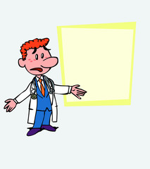 Red-haired doctor disoriented and worried. Is showing, as in a presentation, the data you want.