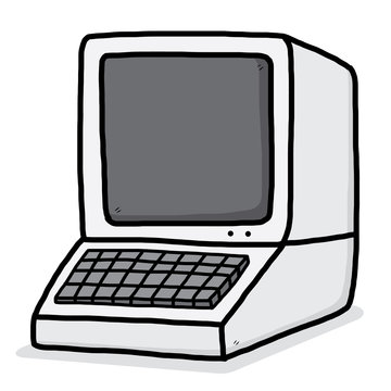 retro computer / cartoon vector and illustration, hand drawn style, isolated on white background.