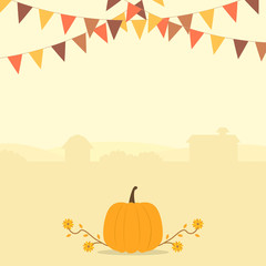 Autumn harvest season and thanksgiving themed banner with buntings