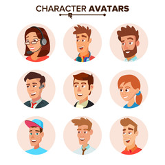 People Characters Avatars Set Vector. Cartoon Flat Isolated Illustration