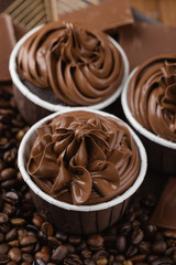 Homemade chocolate cupcakes with coffee beans