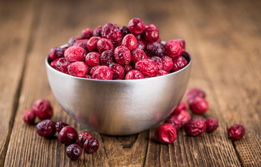 Dried Cranberries (selective focus; detailed close-up shot)