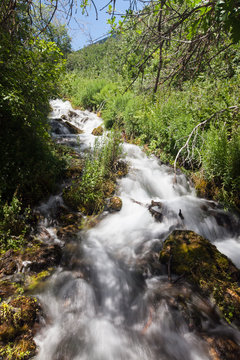 Beautiful view of water falling at Cascade Springs National Park American Fork Canyon
