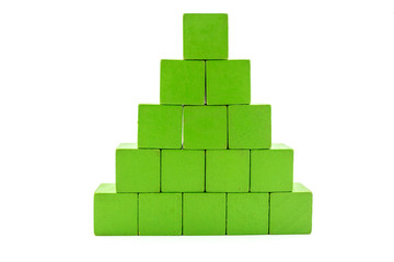 Wooden blocks colourful for children to learn colors and shapes on white background..