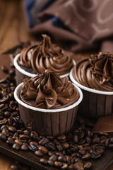 Homemade chocolate cupcakes with coffee beans