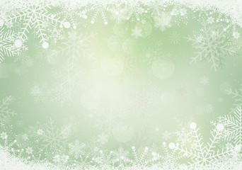 Gradient green winter snowflake border with the snow