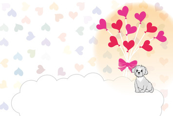 可愛い犬とピンクの風船のイラストのメッセージカード