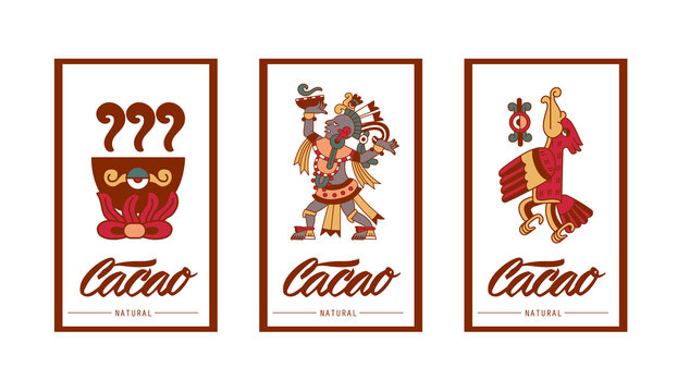 Vector illustration aztec cacao pattern collection for chocolate package design.