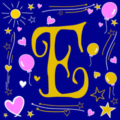 E letter in vintage style