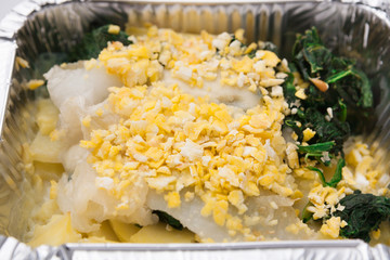 Healthy food - Egg salad with vegetables closeup