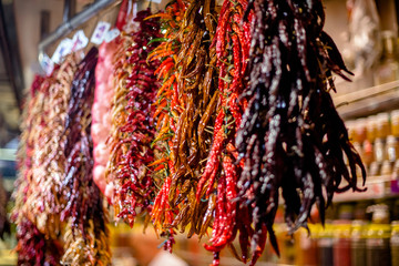 Fototapeta premium a bunch of hot peppers on the market in Spain 