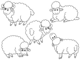 Vector Set of Cute Cartoon Sheep 