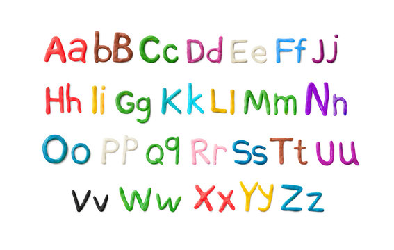Handmade plasticine alphabet. English colorful letters of modelling clay.