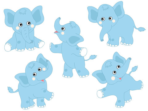 Vector Set of Cute Cartoon Elephants