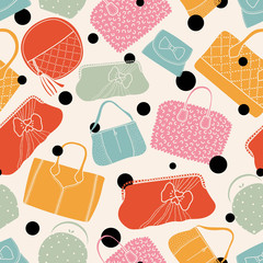 Cute fashion seamless pattern with bags. Seamless pattern can be used for wallpaper, pattern fills, web page background, surface textures.