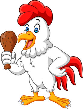 Cartoon rooster holding fried chicken